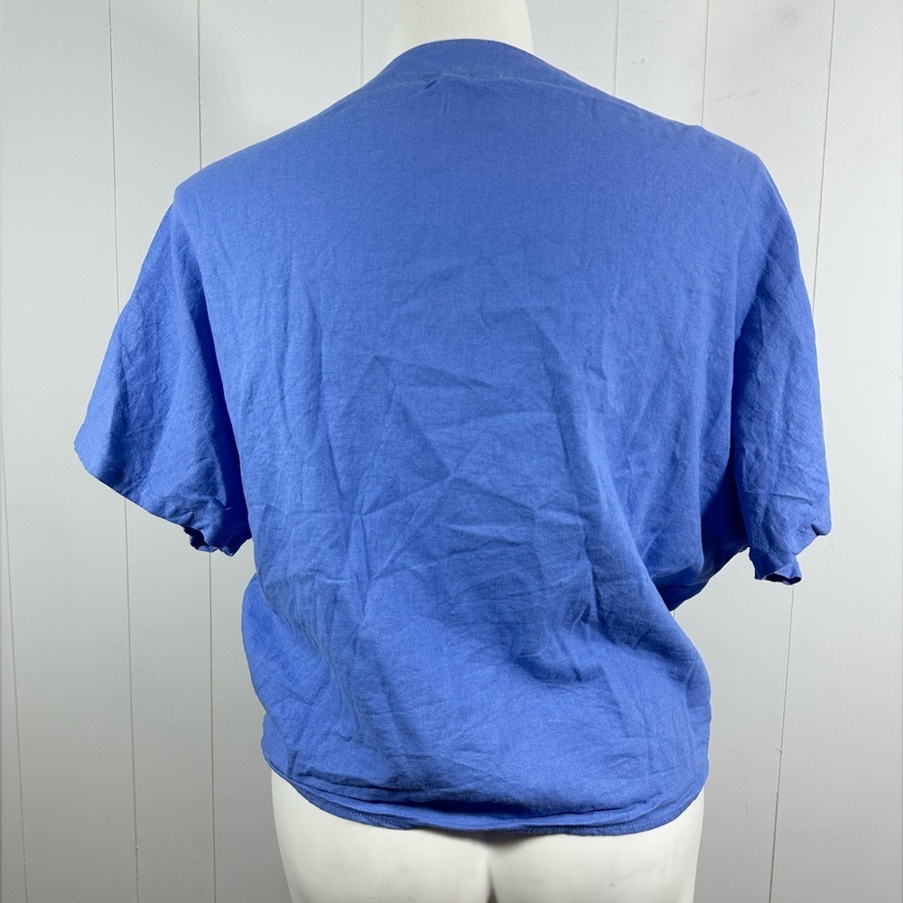 Anne Klein Sz L Women’s Linen Blend Short Sleeve Front Tie Blue Top Boho Resort - Picture 7 of 13